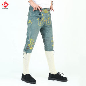 Pantalon en cuir vert et doré de haute qualité bavarois Trachyte Lederhosen Kurz pour hommes avec un poids léger et un prix raisonnable - Product Image 6