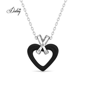 Bling <strong>Heart</strong> <strong>Black</strong> / White Ceramic Pendant Embellished with Swarovski Crystals Daisini 18K Gold Plated Necklace for Women - Product Image 4
