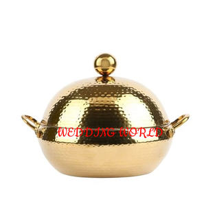 Hotpot de metal de diseño personalizado, cazuela de lujo con acabado dorado de doble pared, calentador de alimentos de metal decorativo más vendido - Product Image 6
