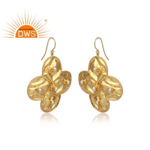 Boucles d'oreilles en perles blanches, vente en gros, perles en pierre précieuse, plaqué or 925, fait à la main, fabrication de bijoux - Product Image 2