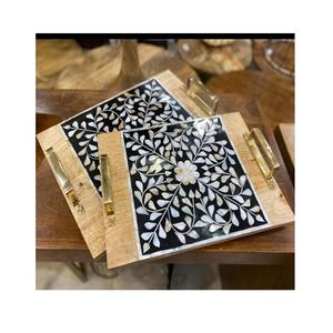 Vaisselle Plateau De Stockage De Nourriture Décoratif Avec Poignées En Métal En Bois Et Vadrouille Travail Plateau De Service Pour La Vente En Gros - Product Image 4