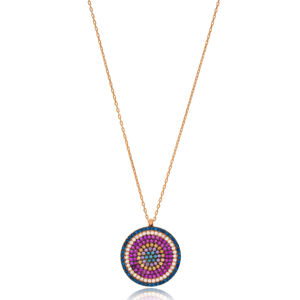 Collier à breloques de style rond coloré en gros bijoux en argent sterling 925 faits à la main - Product Image 1