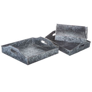 ENSEMBLE DE 3 pièces plateau de service en métal galvanisé fait à la main de forme rectangulaire pour Restaurant et hôtels Table plateau de service pour aliments et boissons - Product Image 1