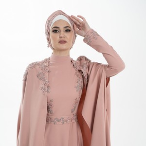 Islamic Modest Dress with <b>Cape</b> Pink Hydrangea Slim Fit Abaya Dress with Embroidery for <b>Women</b> From Manufacturer - Product Image 4