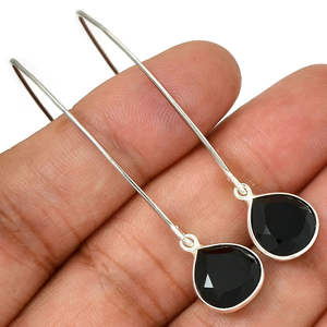 Pendientes hechos a mano de plata de ley sólida 925, ajuste de bisel de piedras preciosas de ónix negro Natural, joyería fina, fiestas de bodas OEM - Product Image 1