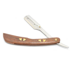 Rasoirs de coiffeur à bord droit en acier inoxydable Couteaux de rasage à manche en bois Outils d'extension de cheveux en matière plastique - Product Image 2