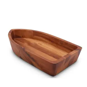 طبق خشبي بسعر خاص، أدوات مطبخ جاهزة طبيعية، أدوات تقديم طعام على طاولة، وعاء خشبي على شكل قارب