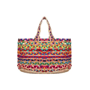 Chic Tote Beach Handbag for Women Fashion Accessories from India Eco-friendly Large Jute Handmade Multi Color Cotton GF Open