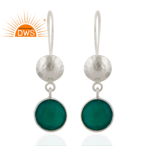 Handmade Sterling Silver Dangle Earrings Suppliers Natural Round <b>Green</b> Onyx Gemstone Earrings Jewelry Vintage Collection - Product Image 1