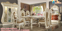 Ensemble de table et chaises de salle à manger de style élégant, en teck sculpté à la main, mobilier moderne de luxe pour la maison, durable, taille et couleur personnalisables