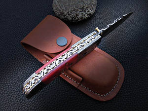 Cuchillo de bolsillo plegable de acero de Damasco personalizable SJ OEM, hoja abierta deslizante, cambio de resina, mango de acero de Damasco, calidad Premium para - Product Image 3