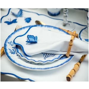 1 ensemble de napperon et serviettes en soie brodée, 100% coton, couches de Table bord festonné, pour la maison, Restaurant, mariage, de luxe - Product Image 2