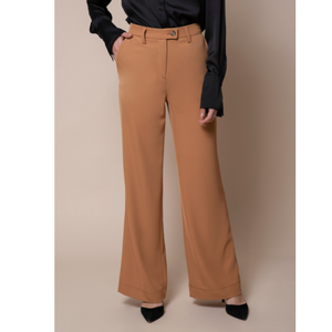 Pantalones elegantes anchos de la mejor calidad italiana, 100% italianos, con bolsillos franceses, para mujer de cintura alta. Para fiestas - Product Image 1