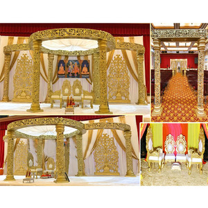 Grand Mandap de mariage doré sculpté, Mandap de mariage hindou doré sculpté aux États-Unis, Mandap de mariage indien en FRP, Fabricant de Mandap aux États-Unis - Product Image 1