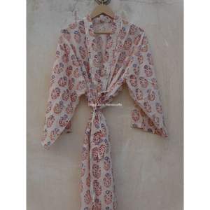 Blanc indien femmes Floral main bloc imprimé Hippie Style bohème Maxi robe Kimono grande taille en gros vêtements de nuit été longue - Product Image 5