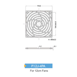 STK AC แผ่นกรองพลาสติก P12J-4PA สำหรับพัดลมแบบแกน 12 ซม. รับประกัน 3 ปี ผลิตในจีน/ไต้หวัน - Product Image 2