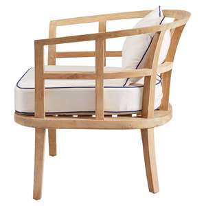 Silla redonda de madera de teca con acabado natural y cojín, hecha en Indonesia. - Product Image 4