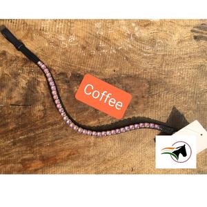 Bandeau de tête pour cheval en cuir laqué café, choix élégant, avec cristaux, système de changement rapide avec crochet et boucle, facile à changer - Product Image 2