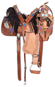 Premium Durable English Saddle Set para Barrel Racing Western Horse Tack Varios colores en tamaños 14 \ "-18 \" Hecho de cuero genuino - Product Image 2