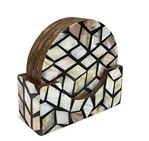 Haute qualité fait à la main mère de perle pierre caboteur assiette à thé soucoupe thé café caboteur avec forme hexagonale - Product Image 3