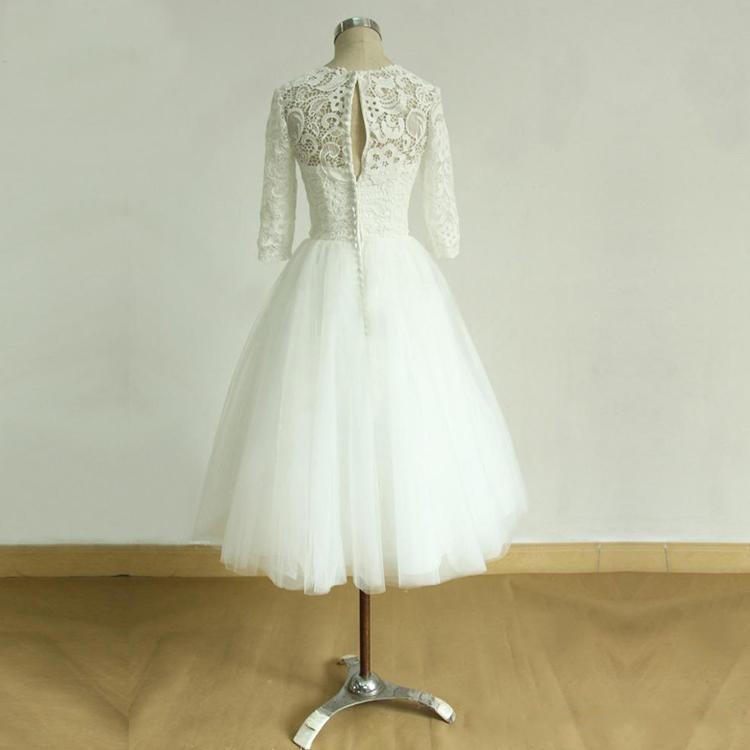 Wholesale Top Quality Ivory Guipure Lace and Tulle Vintage Tea Length  Wedding Dresses with Sleeves Reception Wedding Dress| Alibaba.com