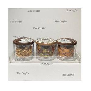 Ensemble de 3 boîtes à fruits secs avec plateau en acrylique et couvercle en bois nacre, boîte de rangement moderne faite à la main à prix acceptable - Product Image 1