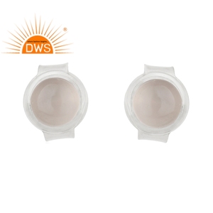 Cute 925 Sterling <b>Silver</b> Earrings Supplier Rose Chalcedony Girls Round Minimalist <b>Stud</b> Earrings Jewelry Wholesaler - Product Image 1