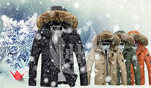 Chaqueta de plumón para hombre, abrigo grueso y cálido de piel de Color sólido con capucha, informal, a la moda - Product Image 6