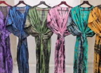 Robe Kaftan en Soie Pure Tie-Dye Grande Taille Casual Streetwear avec Motif Floral Taille Naturelle pour Adultes
