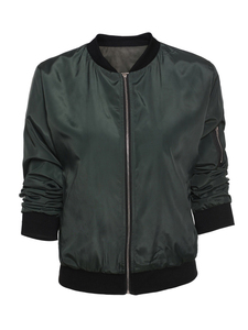 Blouson de sport en Satin de soie vert Od personnalisé pour femmes, court, fermeture éclair, bombardier, moto, Safari, vêtements pour femmes - Product Image 3