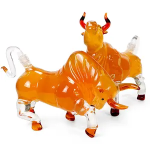 Antique Empty New Design Supplier Hand Made 1000ml Animal Shaped Clear Bull Ox Cow Wine Liquor Glass Bottle Decanter