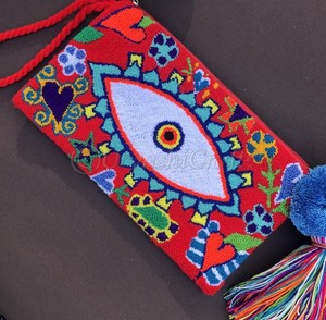 Bolsa de Playa Boho Atractiva con Bordado de Hamsa en Lana, Bolso de Mano de Lona de Algodón - Product Image 5