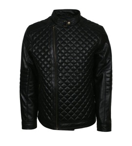 Nouveautés Hiver 2021 Veste décontractée unisexe en cuir de mouton matelassé à fermeture éclair, imprimée, noire, imperméable et respirante - Product Image 1