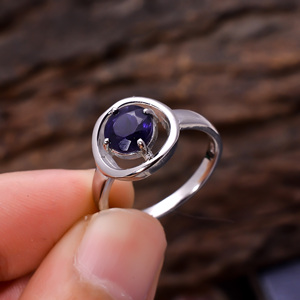 แหวนเงิน92.5สไตล์ชนเผ่าแหวนน้ำหนักเบา3.4กรัมอัญมณีสีฟ้า iolite เหลี่ยมเพชรพลอยทรงกลมสีธรรมชาติสำหรับผู้หญิง - Product Image 3