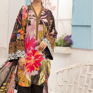 Venta caliente pakistaní sin costuras vestido de césped de primavera para mujer conjunto de 3 piezas de manga larga patrón sólido logotipo personalizado nuevo diseño - Product Image 5