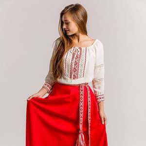 2020 colección rumana blusa bordada roja hecha a mano peleas 100% algodón Casual Tops manga corta Natural nueva llegada - Product Image 2