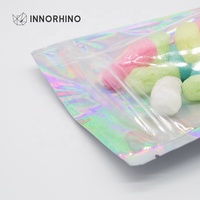 Sacs en Mylar personnalisés à fermeture éclair, scellés sur 3 côtés, étanches à l'humidité, avec fenêtre transparente, pour aliments pour animaux, gelée et chewing-gum