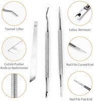 Kit d'outils de manucure et pédicure - Multifonctionnel, double extrémité, en acier inoxydable poli miroir, pour droitiers, extracteur d'ongles incarnés