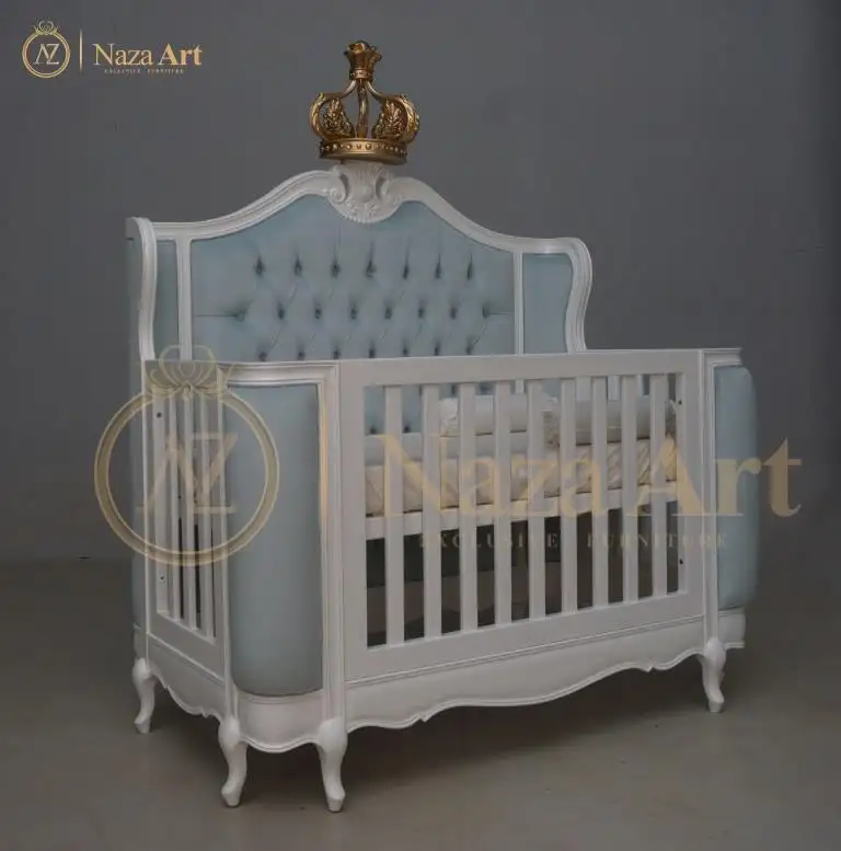 Luxury European Baby Crib Furniture Baby Bedroom With Upholstered Solid Wood For Baby Furniture