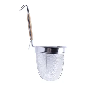 Mesh Spider Strainer Pasta Basket with Wooden Handle Stainless Steel Noodle Strainer Colanders & Strainers Deep Pocket Avliable