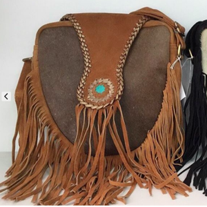 Bolsos de mano de lujo unisex con flecos de gamuza de piel auténtica, forro de nailon, cierre de botón con cremallera disponible, Bolso pequeño y grande - Product Image 1