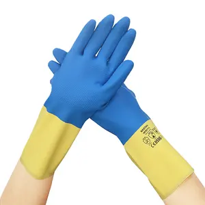 Thick strong neoprene blended natural rubber latex gloves for critical waste handling strong industrial chemical detergents