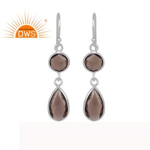 Boucles d'oreilles en argent Sterling 925 pour femmes, fabrication de bijoux indiens, en pierre précieuse de Quartz fumé, nouvelle marque - Product Image 1