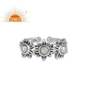 Bague en pierre précieuse pour femmes, opale éthiopienne naturelle, perles blanches, forme florale, ombrée, argent 925, vente en gros - Product Image 1