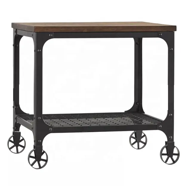 Industrial Wooden Bar Cart With Wheel