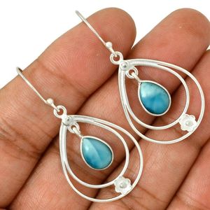 ต่างหูเงินแท้รูปทรงหยดน้ำ ของขวัญสำหรับเธอ ODM OEM สไตล์มินิมอล ทำมือประดับด้วยพลอยลาริมาร์รูปทรงลูกแพร์ธรรมชาติ - Product Image 1