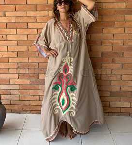 ชุดเดรสแฟชั่นผ้าฝ้ายโบฮีเมียน,ชุดเดรสยาวแขนยาวผ้าฝ้ายสไตล์โบฮีเมียนแบบปักลายแขนยาวทรงหลวมสำหรับฤดูร้อน - Product Image 4