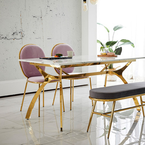 ล็อบบี้หรูหราทันสมัย,ผ้ากำมะหยี่เฟอร์นิเจอร์ห้องรับประทานอาหารพร้อมขาเหล็กสีทองเก้าอี้ห้องอาหารสำหรับโรงแรมร้านเสริมสวย - Product Image 3