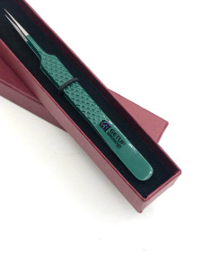 Pince à épiler à revêtement en poudre vert Kelly en acier inoxydable Pro pour extension de cils droits Instruments de beauté de haute qualité avec logo personnalisé - Product Image 5