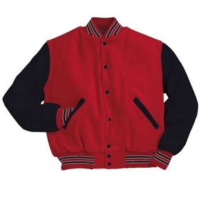 แจ็คเก็ตเบสบอลแบบขายส่ง ตัวเสื้อทำจากขนสัตว์ 100% ซับในผ้าไหมและวูล  สามารถปรับแต่งได้ - Product Image 1